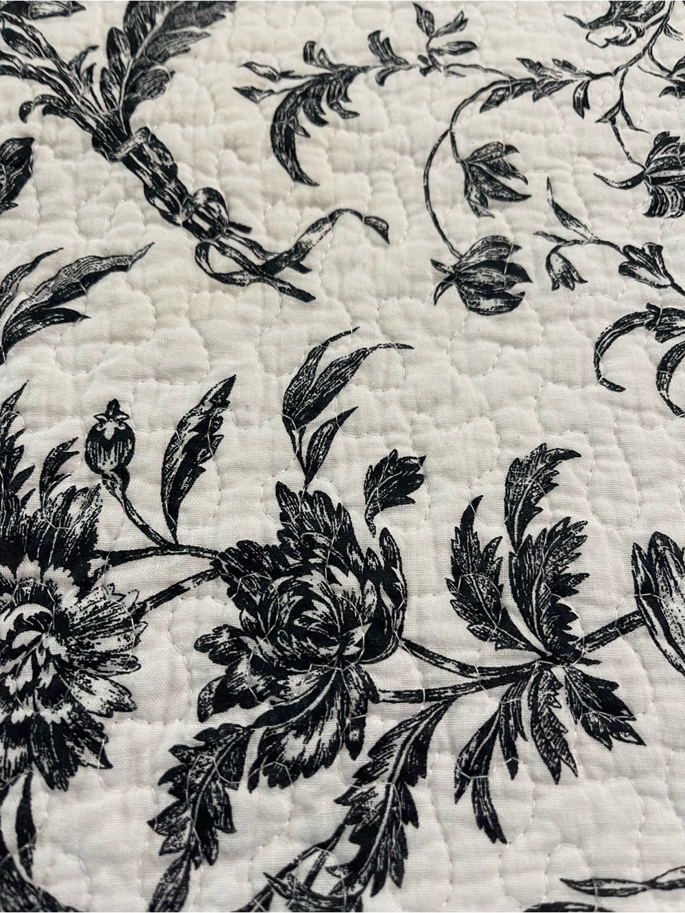 Pair of Laura Ashley Amberley Quilted Black and White Floral King Pillow Shams